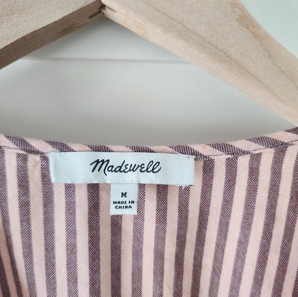 Madewell Puff Sleeve Peplum Wrap Top in Stripe Size Medium - Picture 5 of 11